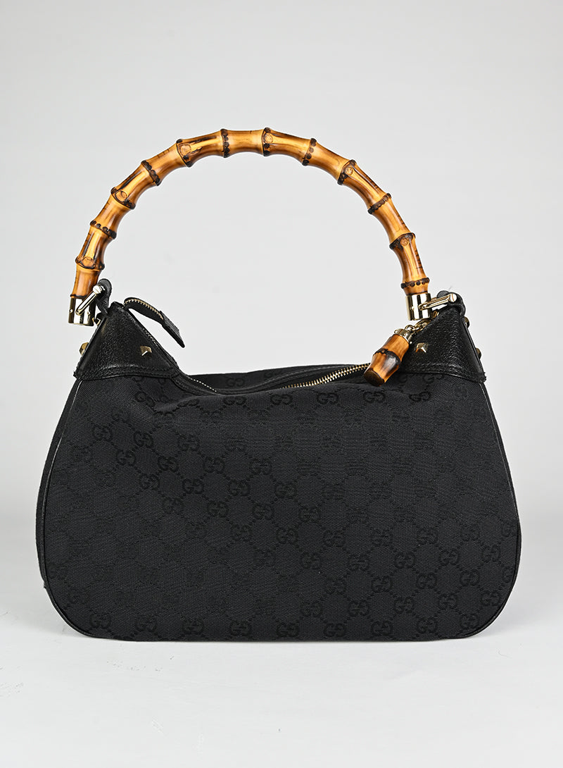 Gucci Borsa Bamboo in tessuto Monogram nero