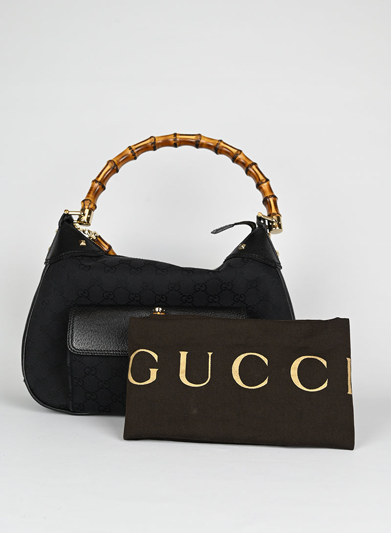 Gucci Borsa Bamboo in tessuto Monogram nero