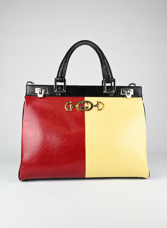 Gucci Borsa in pitone giallo e rosso