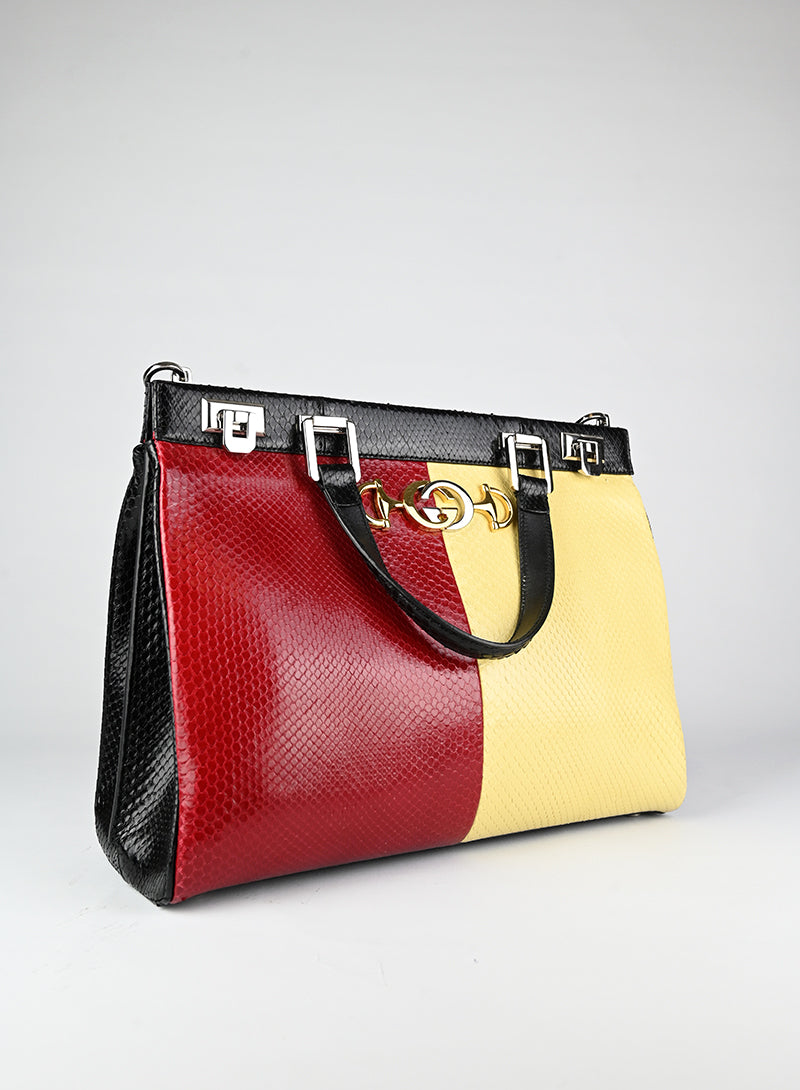 Gucci Borsa in pitone giallo e rosso