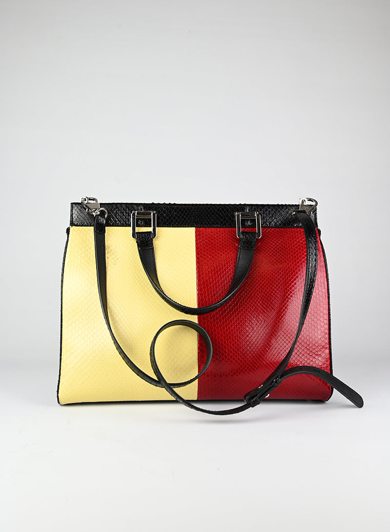 Gucci Borsa in pitone giallo e rosso