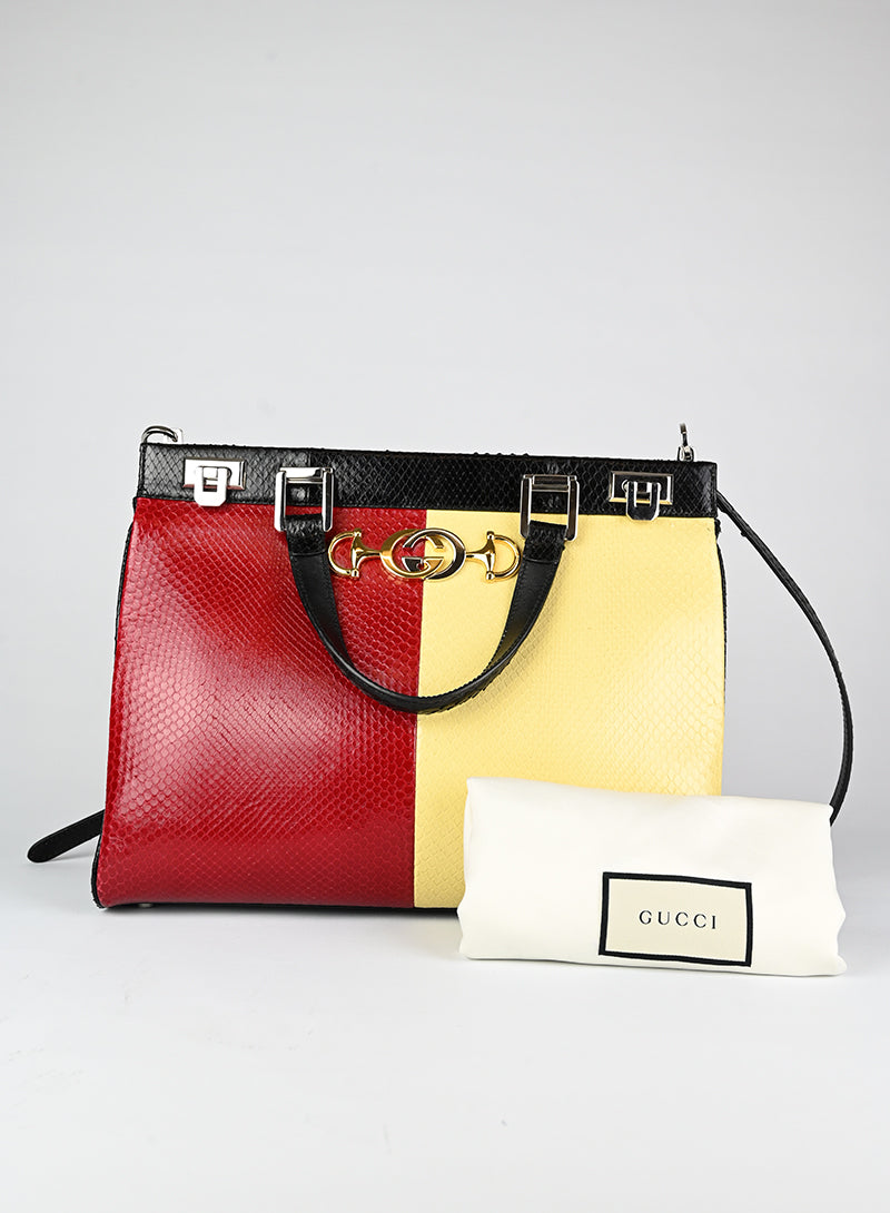 Gucci Borsa in pitone giallo e rosso