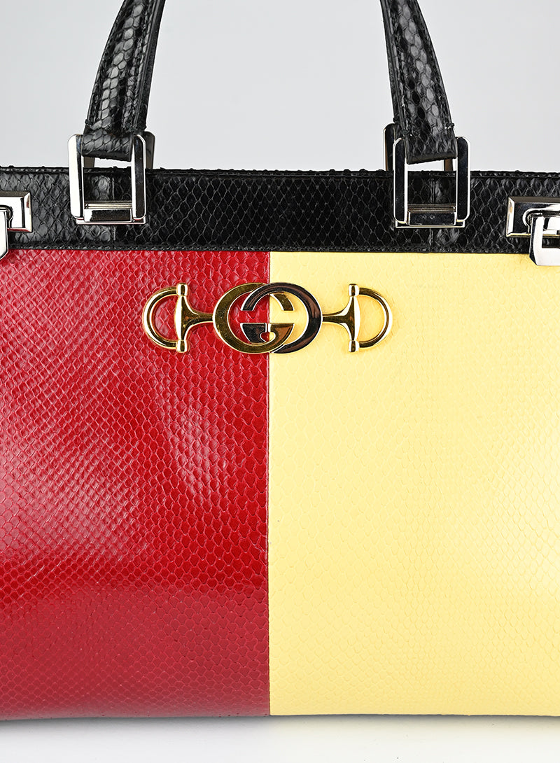 Gucci Borsa in pitone giallo e rosso