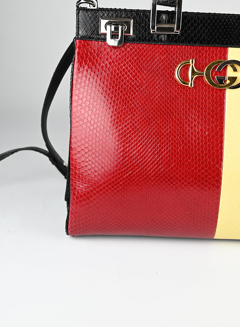 Gucci Borsa in pitone giallo e rosso