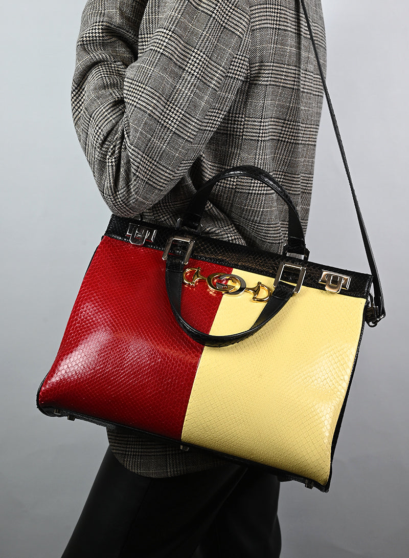 Gucci Borsa in pitone giallo e rosso