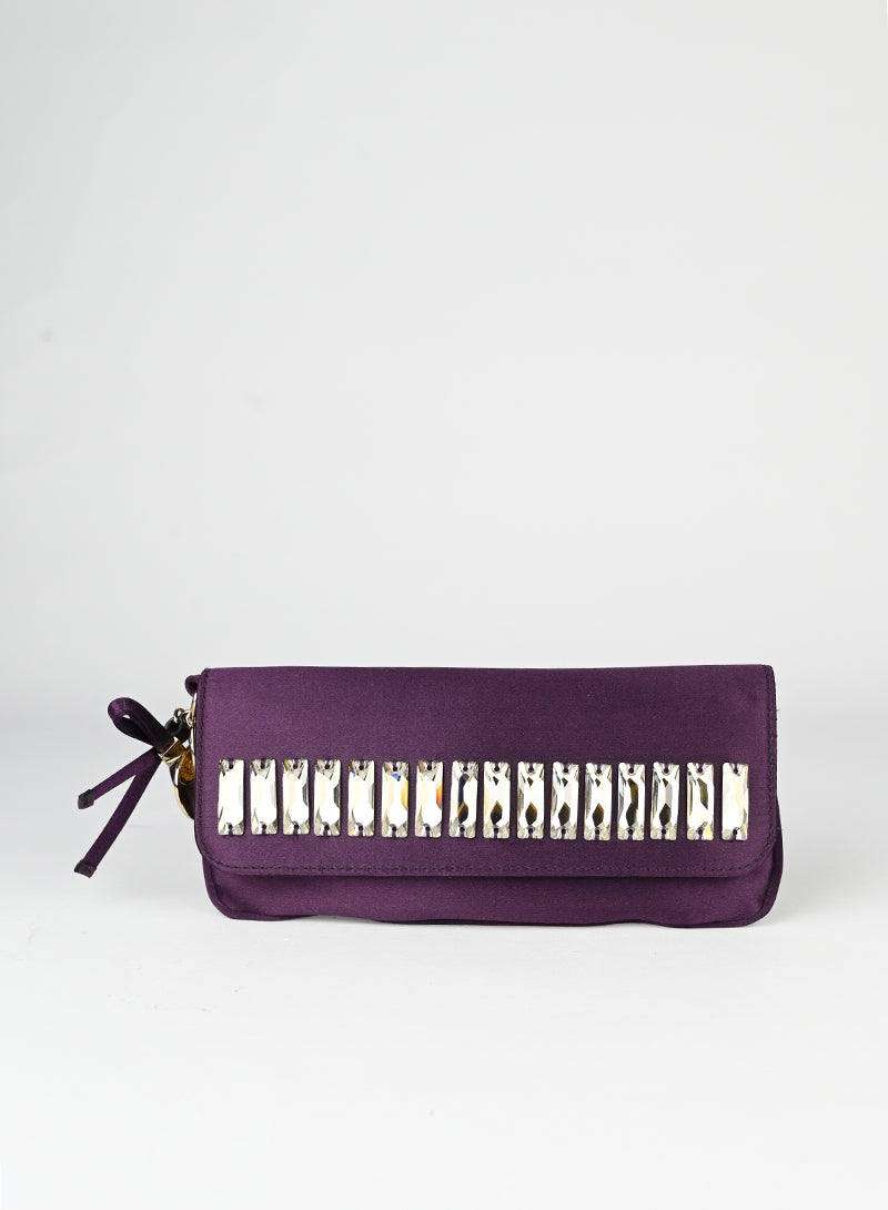 Gucci Pochette in raso viola con strass