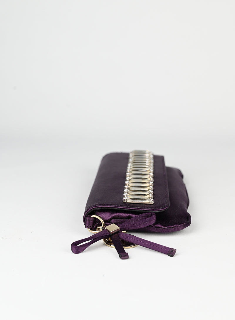 Gucci Pochette in raso viola con strass