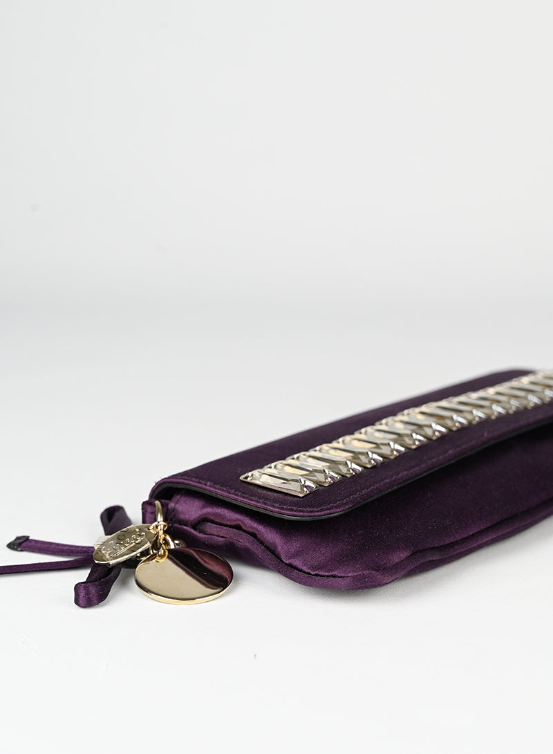 Gucci Pochette in raso viola con strass