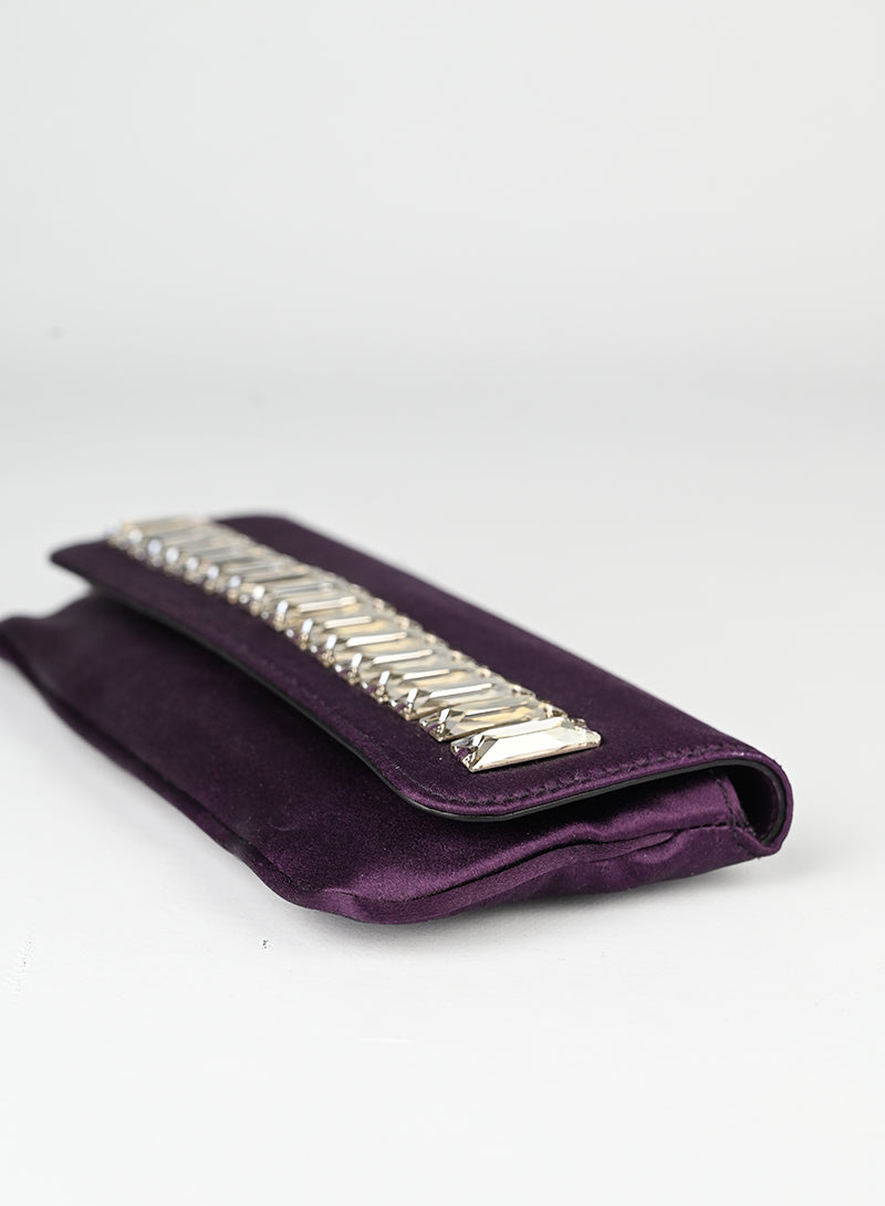 Gucci Pochette in raso viola con strass