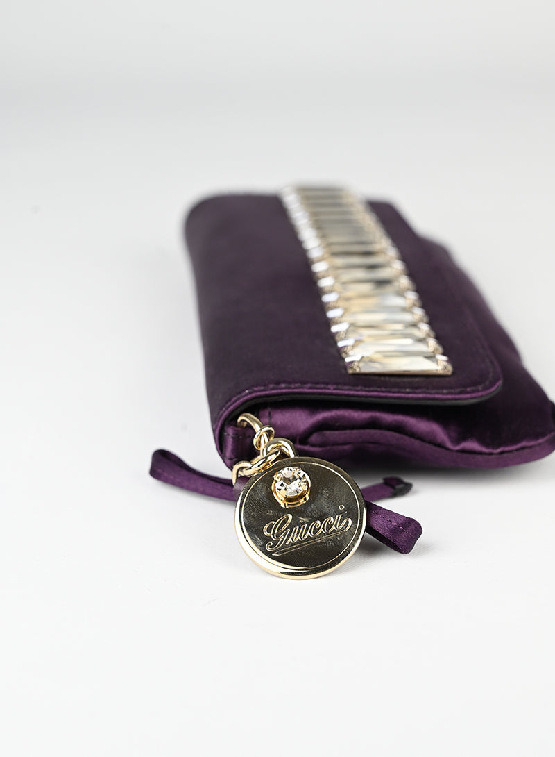 Gucci Pochette in raso viola con strass