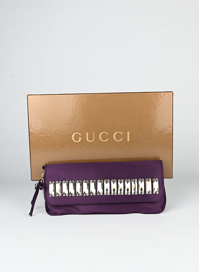 Gucci Pochette in raso viola con strass