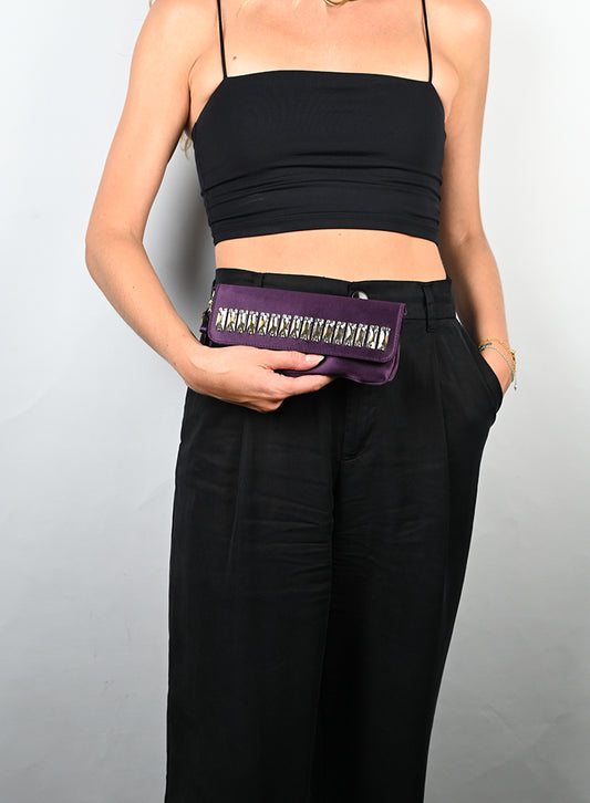 Gucci Pochette in raso viola con strass