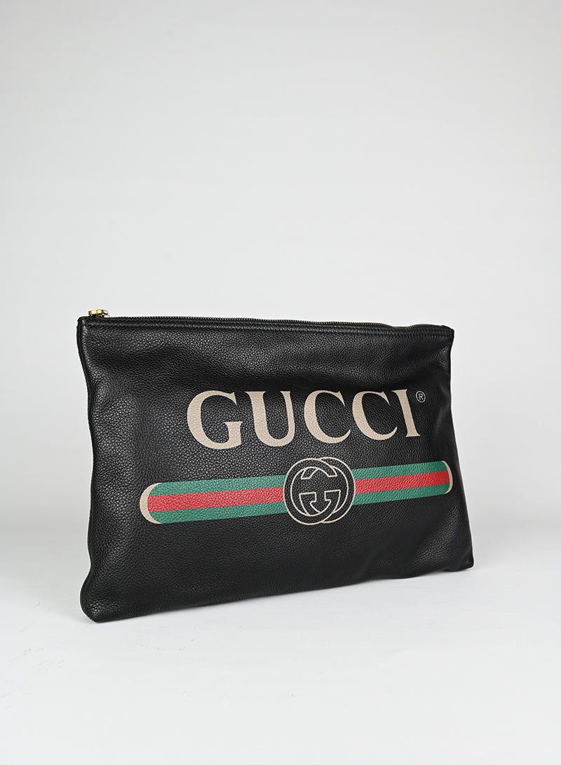 Gucci Pochette in pelle nera con logo