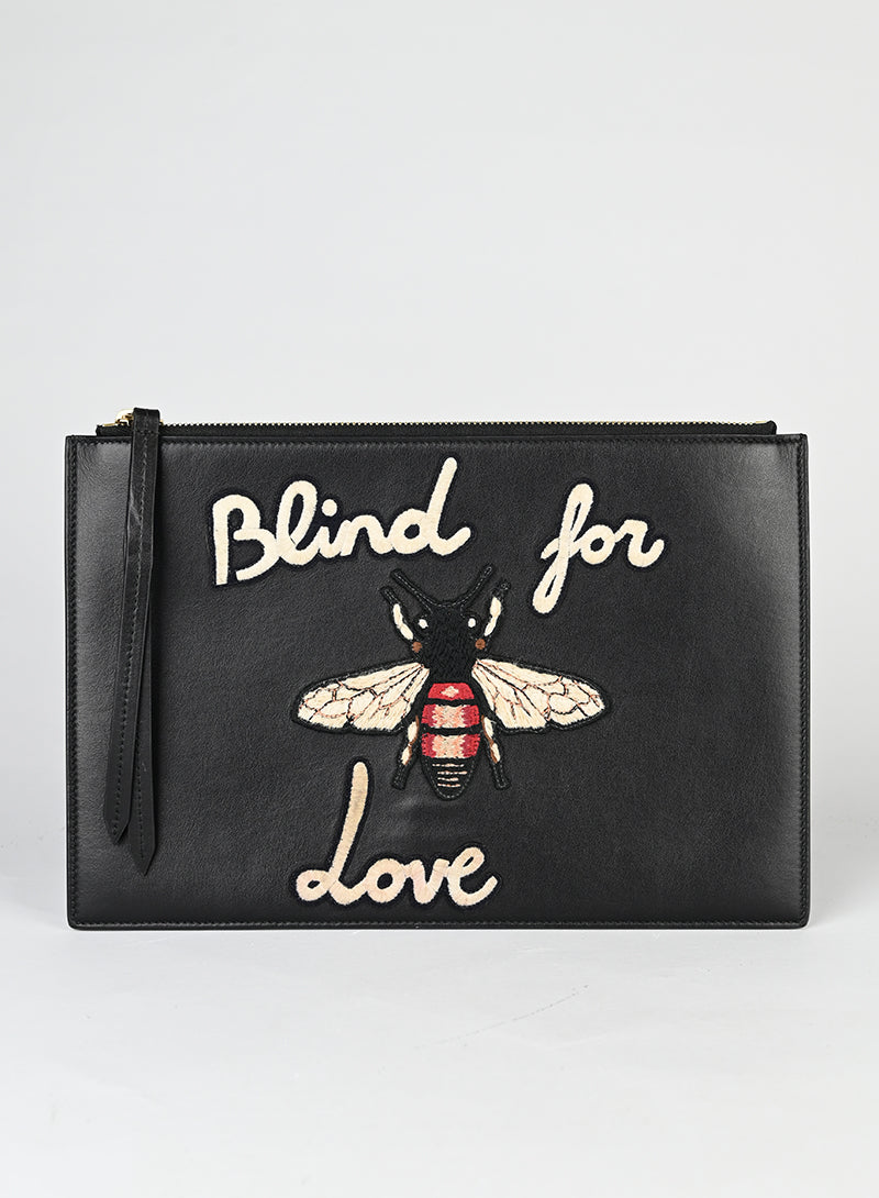 Gucci Pochette con ape in pelle nera