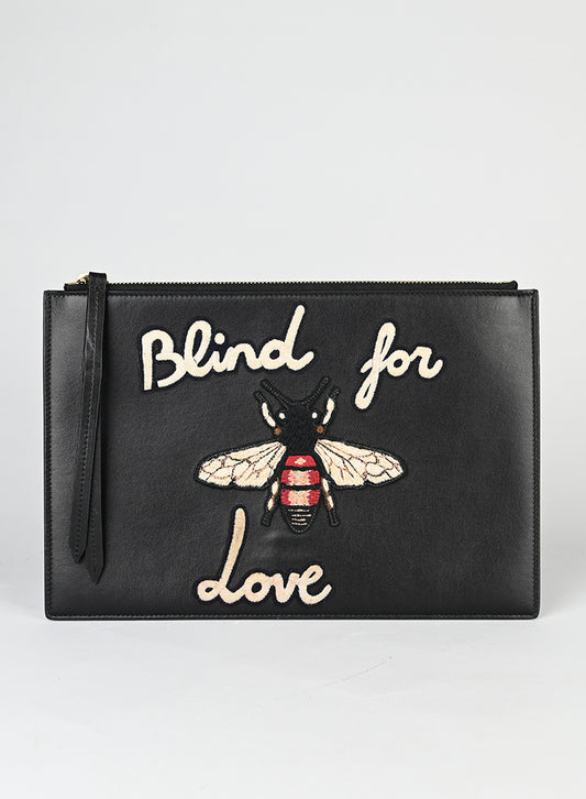 Gucci Pochette con ape in pelle nera