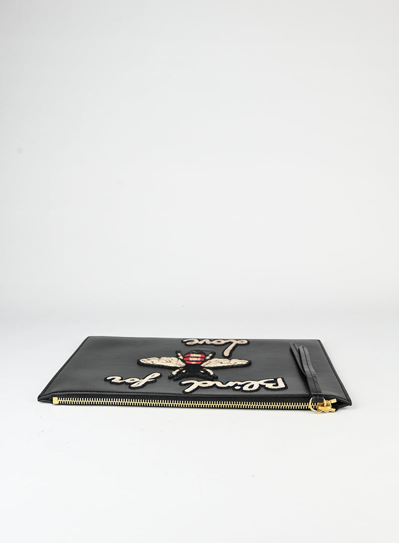 Gucci Pochette con ape in pelle nera