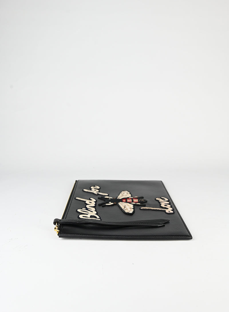 Gucci Pochette con ape in pelle nera