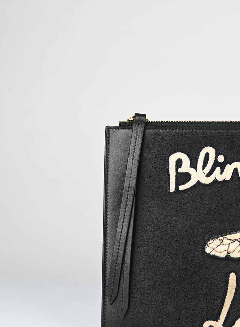 Gucci Pochette con ape in pelle nera