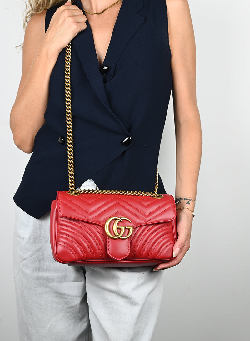 Gucci Borsa Marmont piccola in pelle rossa