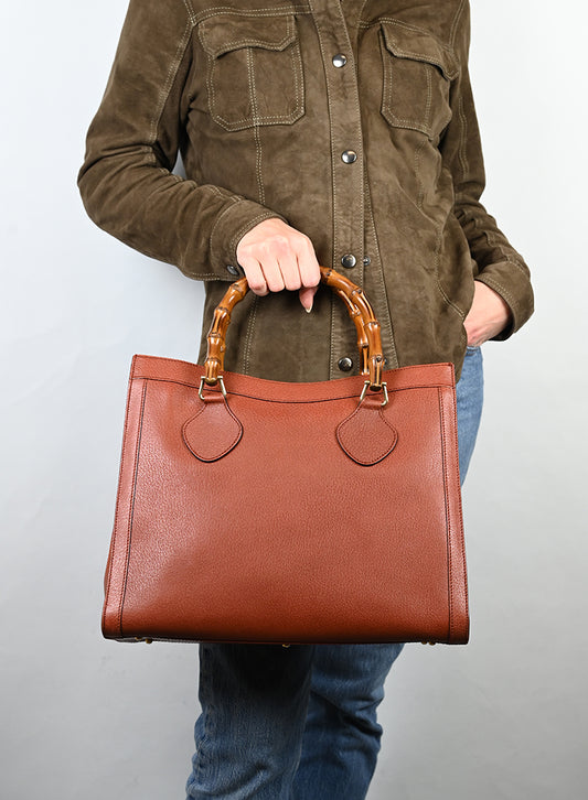 Gucci Shopper Bamboo in pelle ruggine