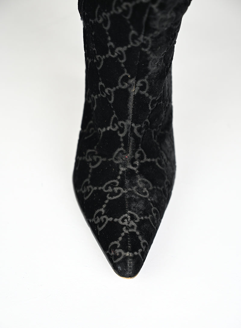 Gucci Stivali Alti Velluto Nero GG - N. 37 ½