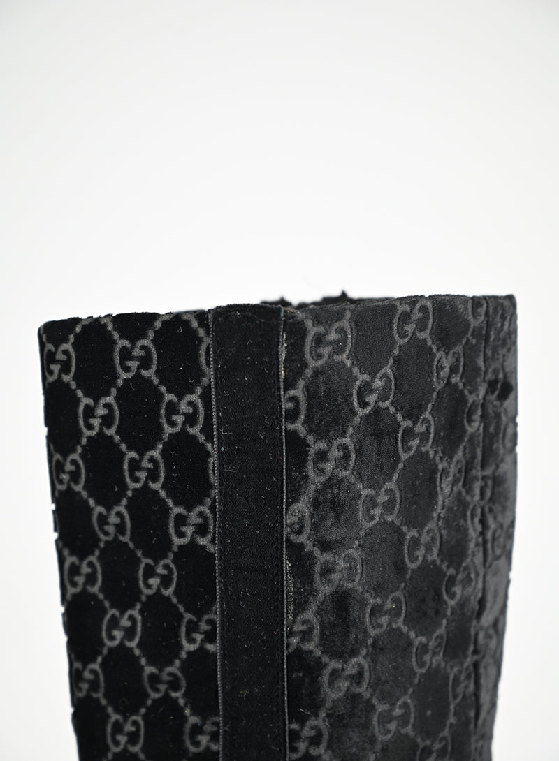 Gucci Stivali Alti Velluto Nero GG - N. 37 ½