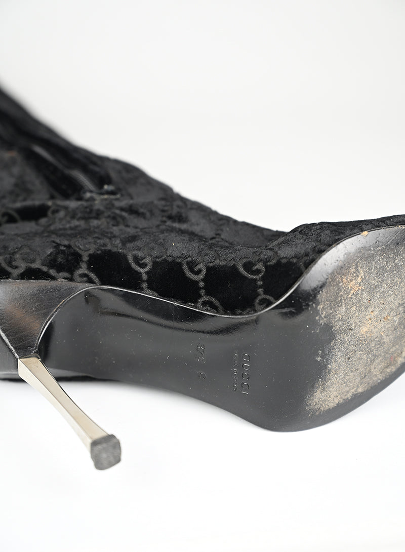 Gucci Stivali Alti Velluto Nero GG - N. 37 ½