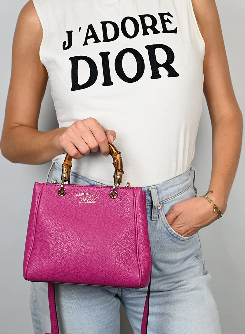 Gucci Borsa Bamboo in pelle ciclamino