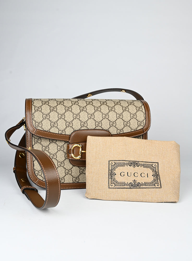 Gucci Borsa Horsebit in Monogram beige