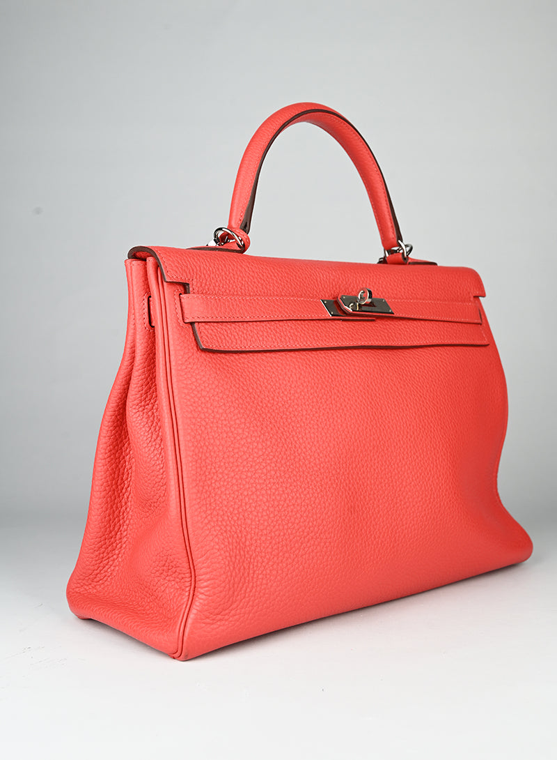 Hermès Borsa Kelly 35 Clemence in pelle rossa