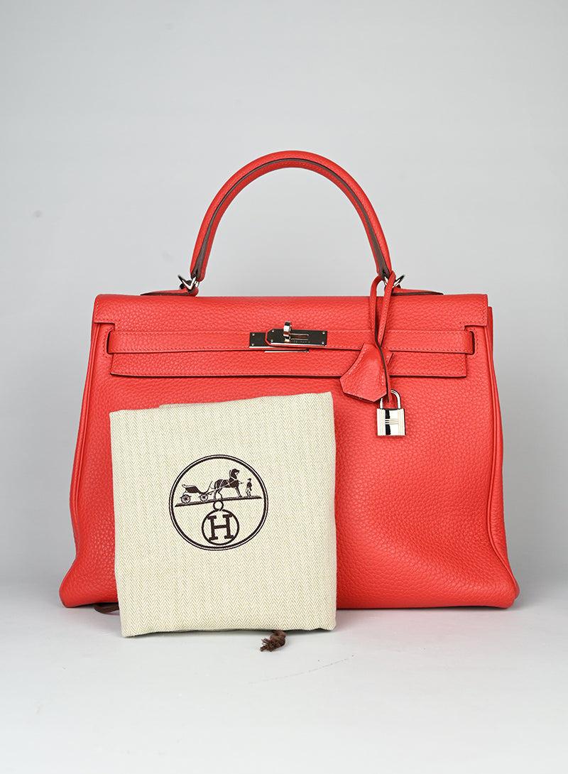 Hermès Borsa Kelly 35 Clemence in pelle rossa