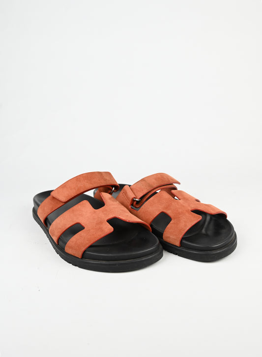 Hermès Sandali Chypre in suede mattone - N. 41