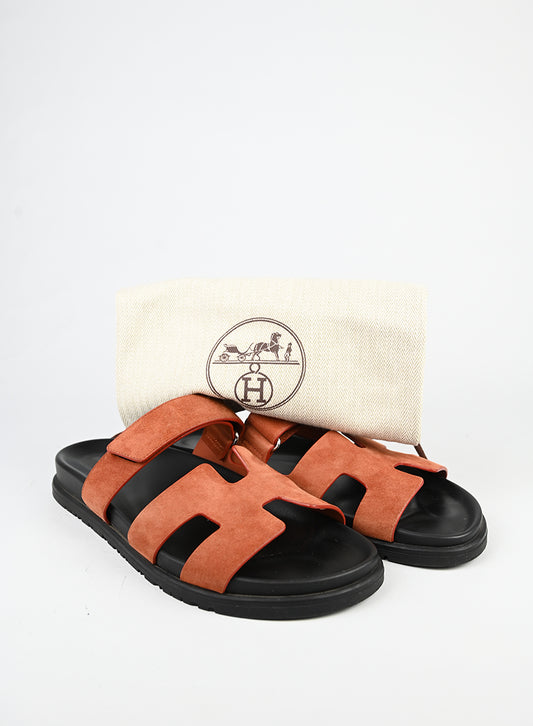 Hermès Sandali Chypre in suede mattone - N. 41