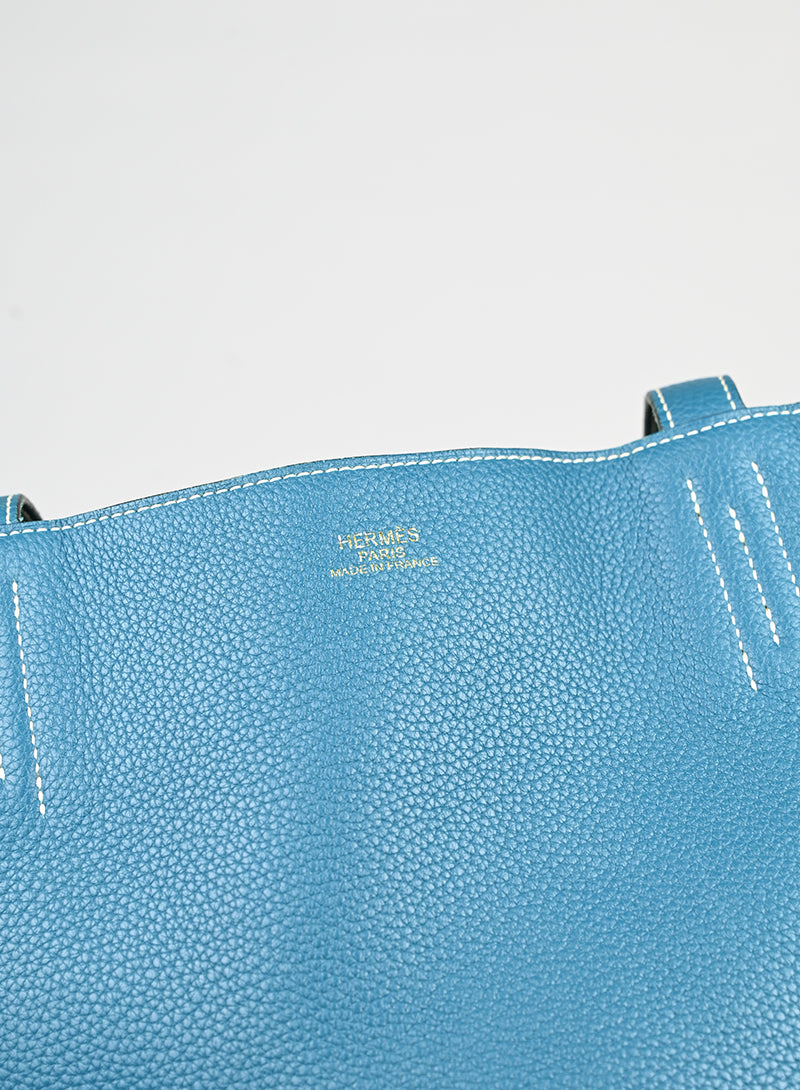 Hermès Borsa Neo Double Sens 35 in pelle turquoise -  lesleyluxuryvintage