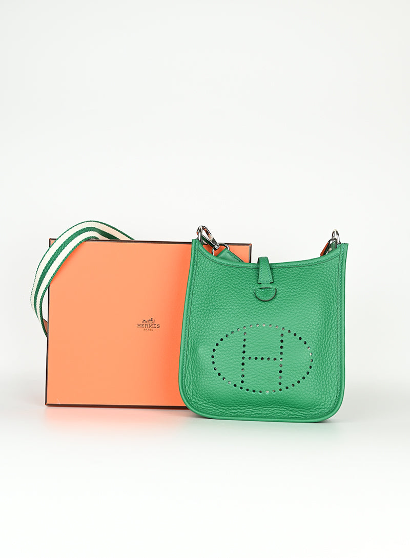 Hermès Borsa Mini Evelyne in pelle verde