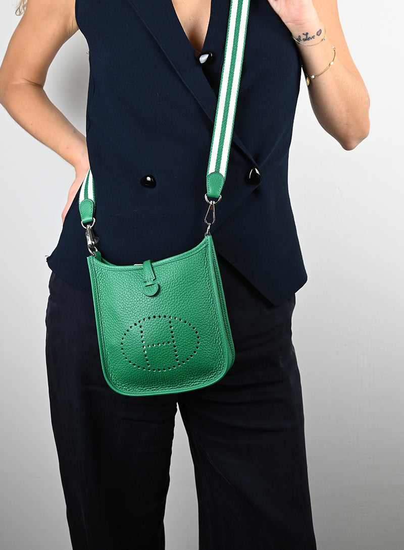 Hermès Borsa Mini Evelyne in pelle verde