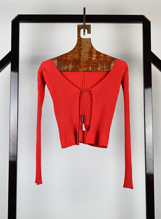 Jacquemus Cardigan rosso a coste - Tg. 38