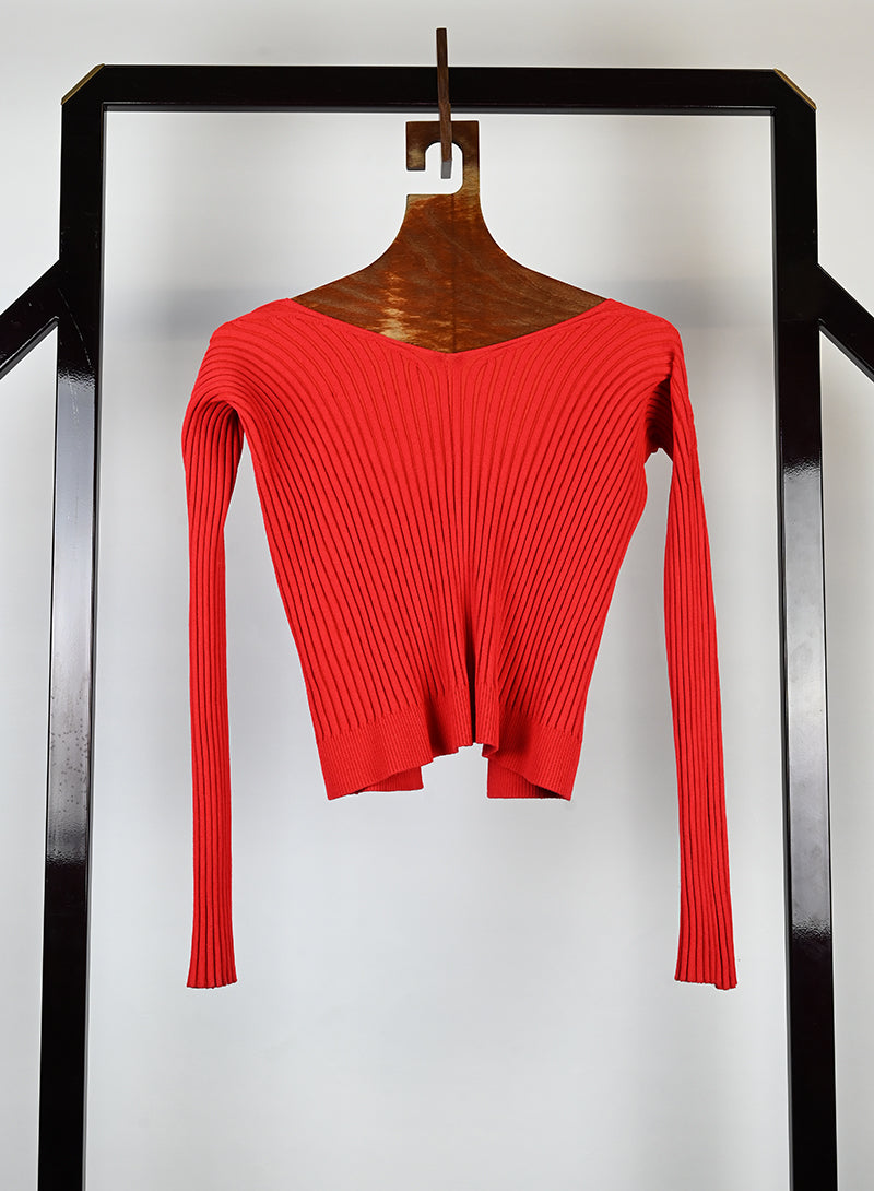 Jacquemus Cardigan rosso a coste - Tg. 38