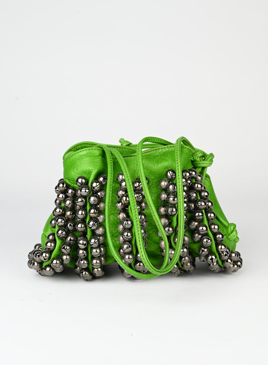 Jamin Puech Borsa in pelle verde con sonagli