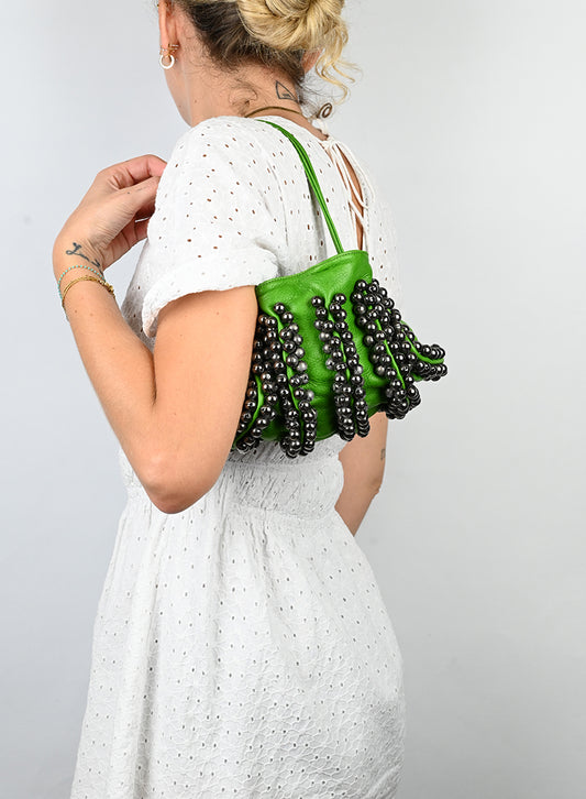 Jamin Puech Borsa in pelle verde con sonagli