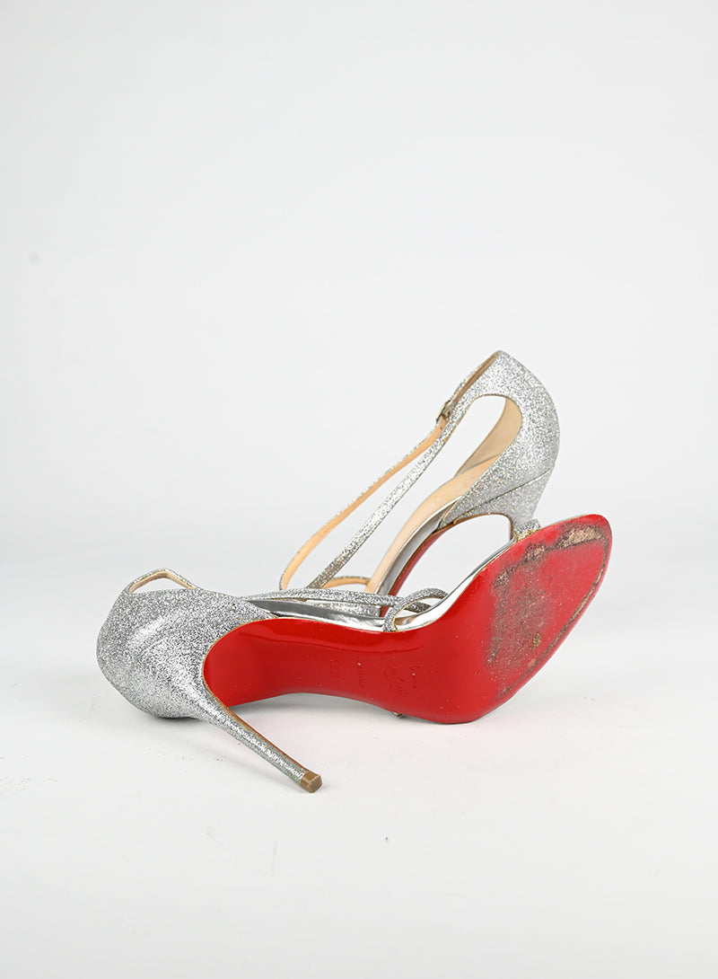 Louboutin Sandali con glitter argento - N. 39 ½