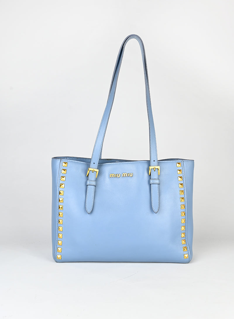 Miu Miu Shopper mini in pelle azzurra
