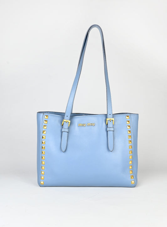 Miu Miu Shopper mini in pelle azzurra