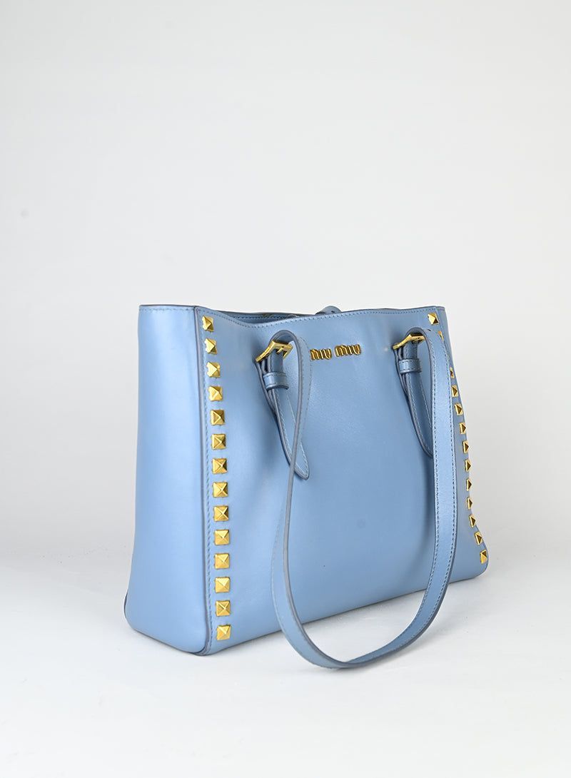 Miu Miu Shopper mini in pelle azzurra