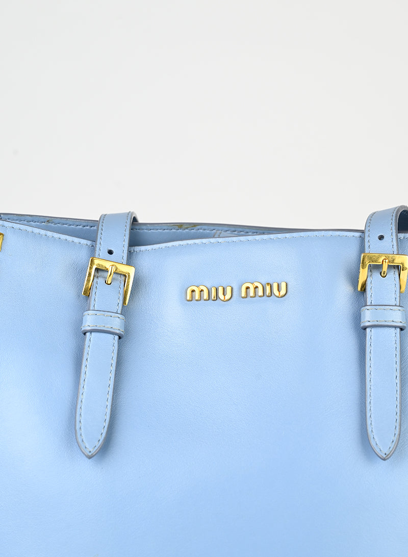 Miu Miu Shopper mini in pelle azzurra