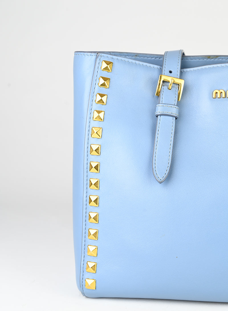 Miu Miu Shopper mini in pelle azzurra