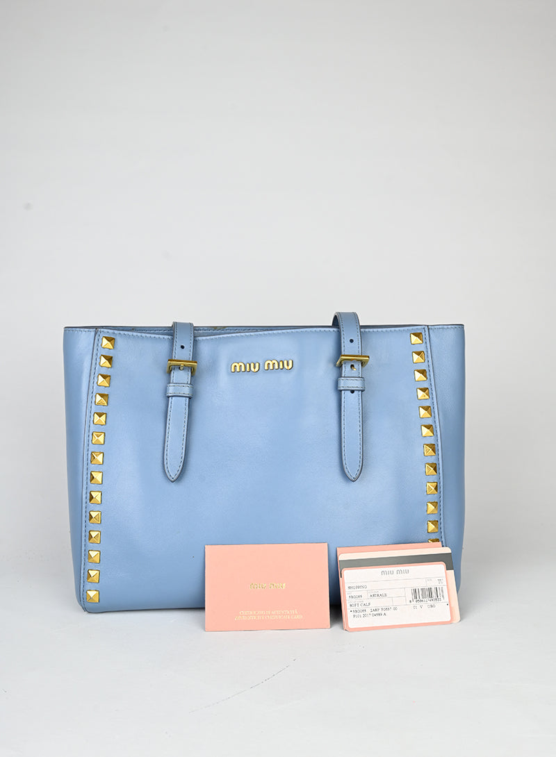 Miu Miu Shopper mini in pelle azzurra