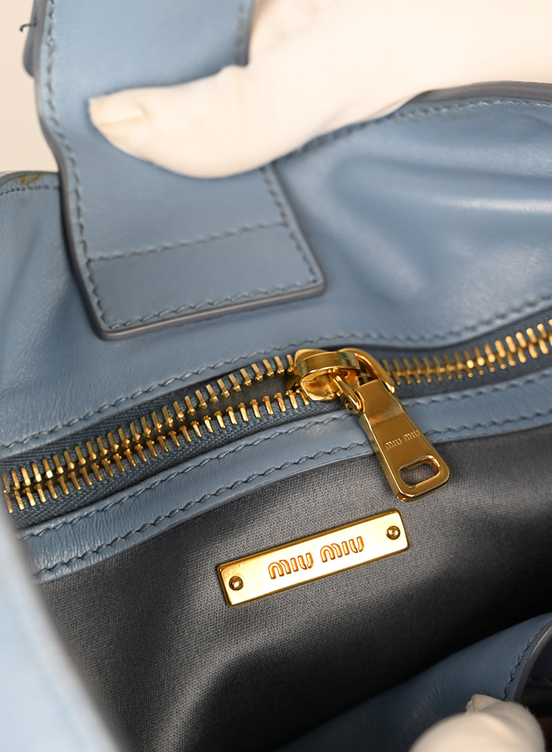 Miu Miu Shopper mini in pelle azzurra