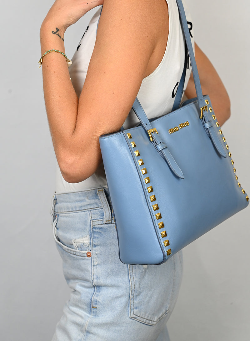 Miu Miu Shopper mini in pelle azzurra