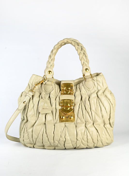 Miu Miu Borsa a spalla in pelle coffer ecrù